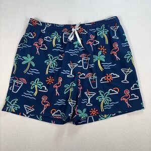 Chubbies 5" Swim Shorts Men XL‎ Navy Neon Light Tropical Cocktail Lined Pockets